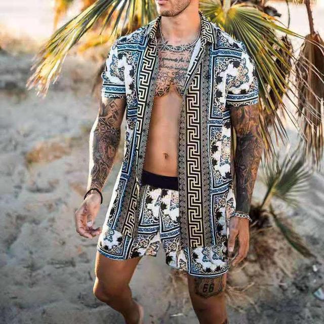 Damian – Floral Hemd Strand Zweiteiliges Set Neue Mode Herren