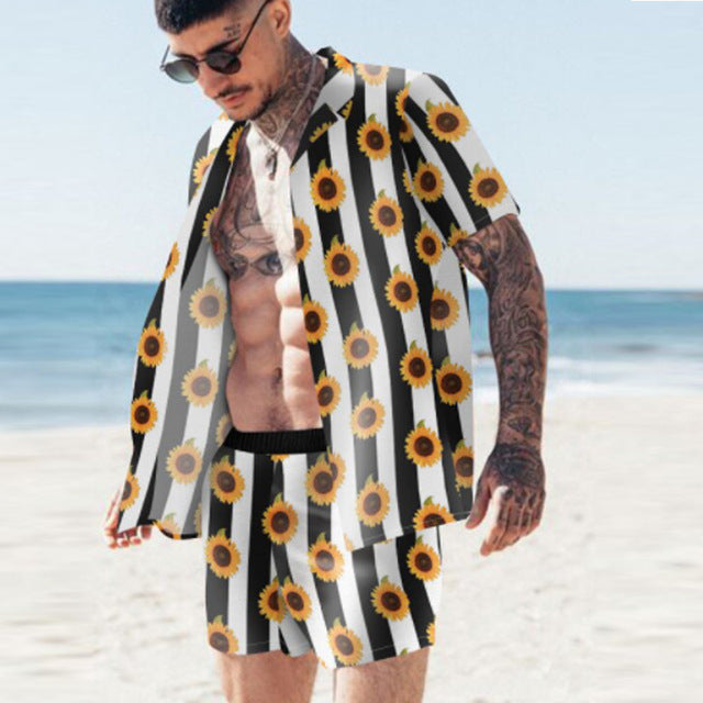Damian – Floral Hemd Strand Zweiteiliges Set Neue Mode Herren
