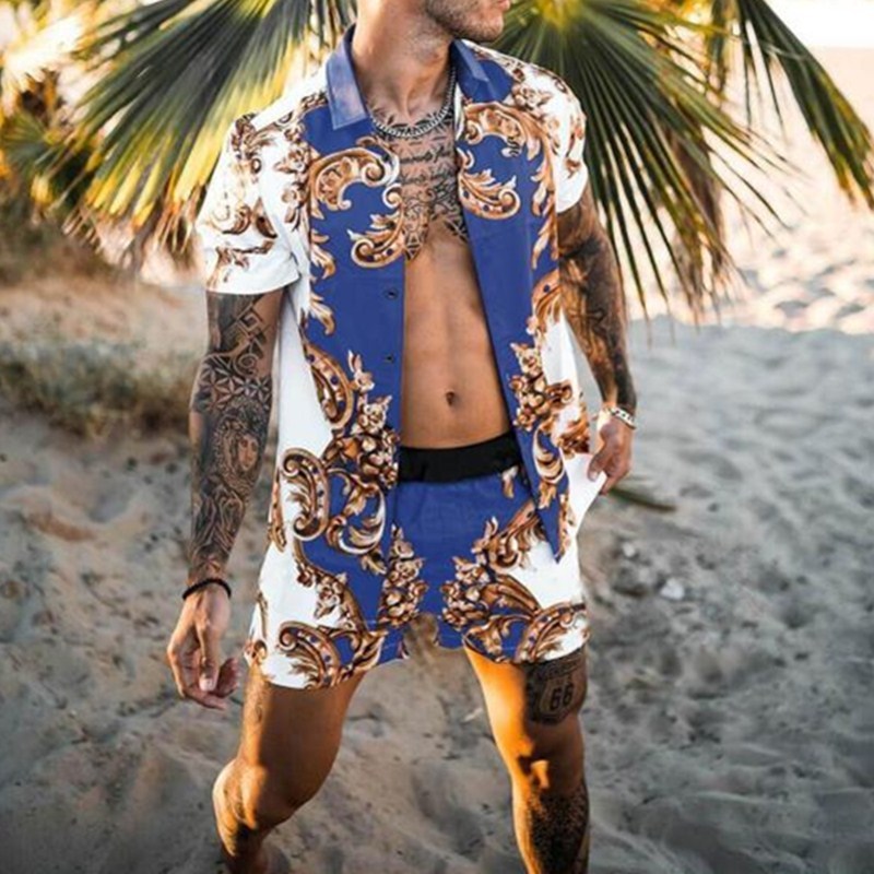 Damian – Floral Hemd Strand Zweiteiliges Set Neue Mode Herren