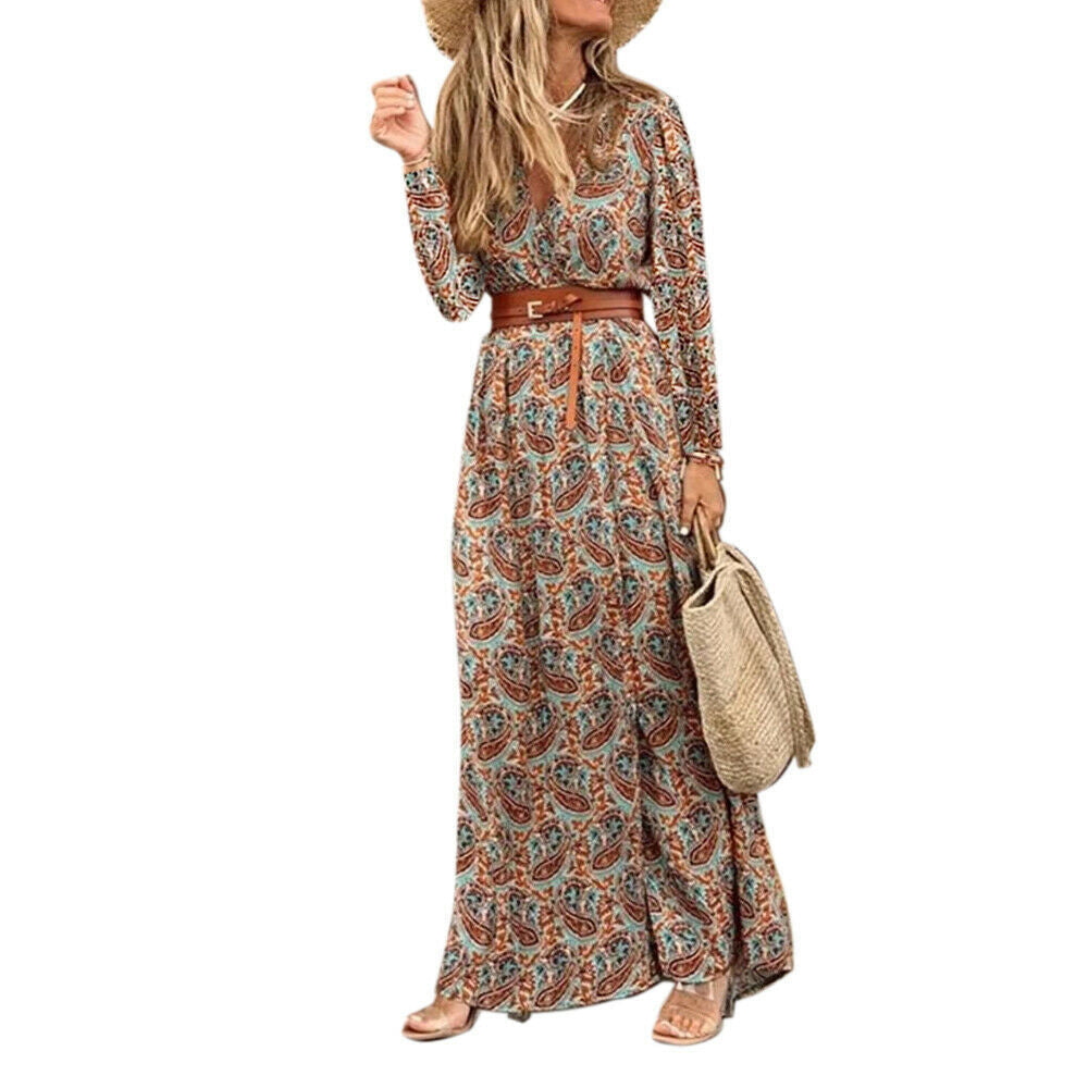 Barbara – V-neck floral dress in Simiya style
