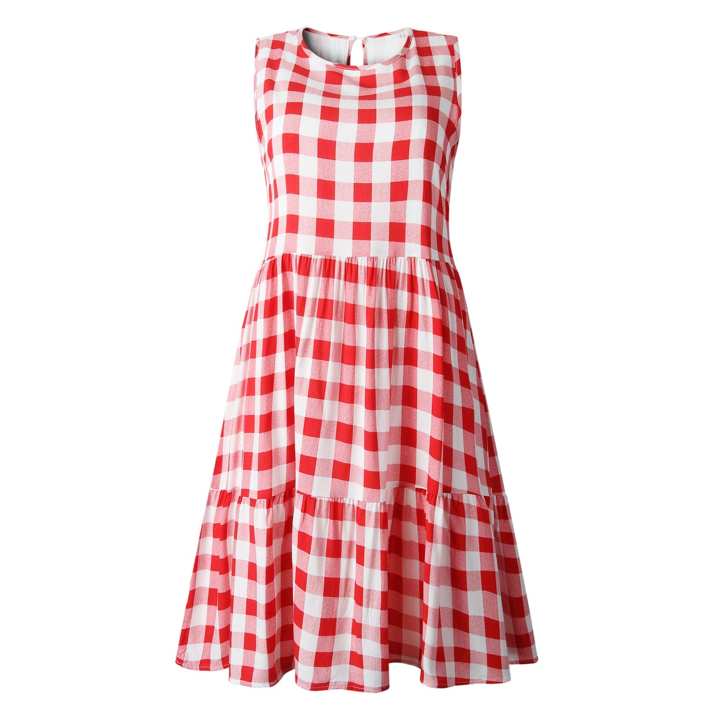 Sarah – Lockeres, tailliertes ärmelloses Kurzkleid mit schwarzem Karomuster