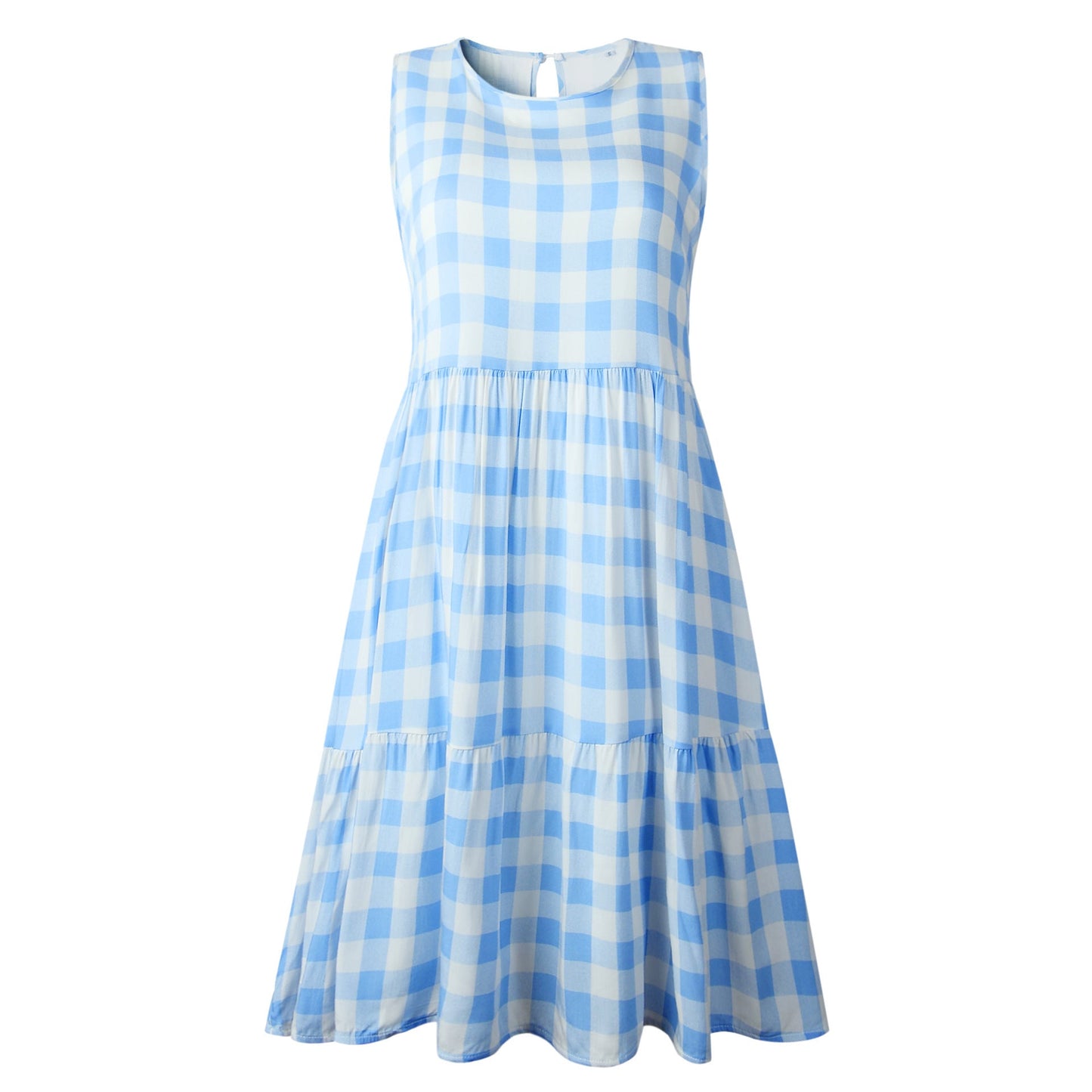 Sarah – Lockeres, tailliertes ärmelloses Kurzkleid mit schwarzem Karomuster