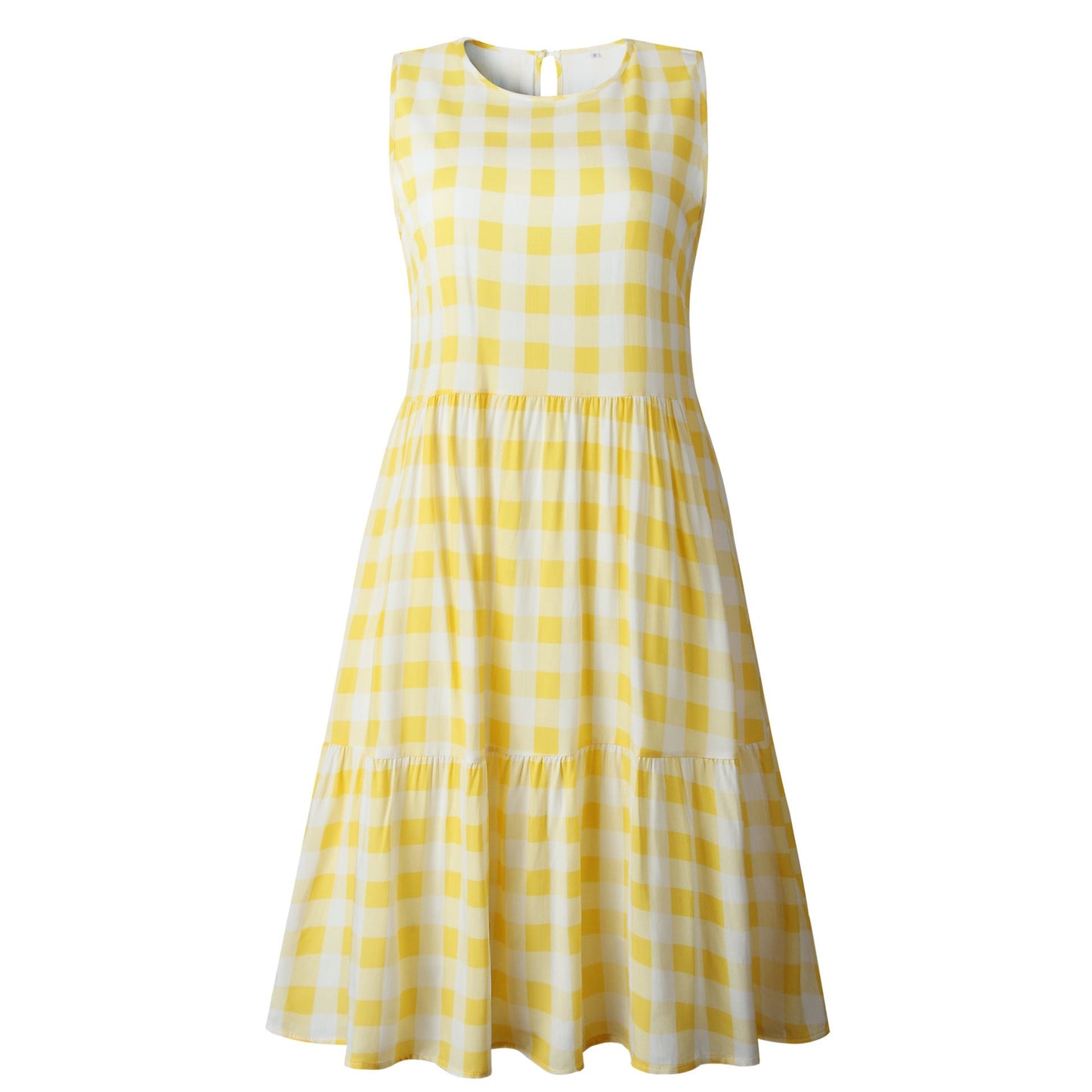 Sarah – Lockeres, tailliertes ärmelloses Kurzkleid mit schwarzem Karomuster
