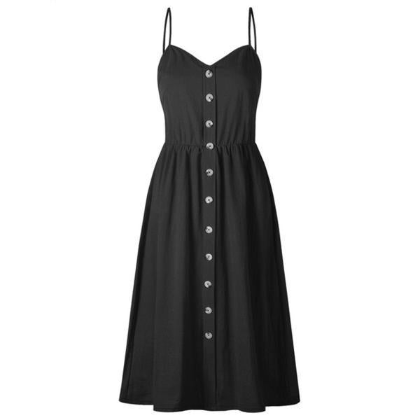 Alison – Sexy Träger Kleid mit Knopf und Taschen
