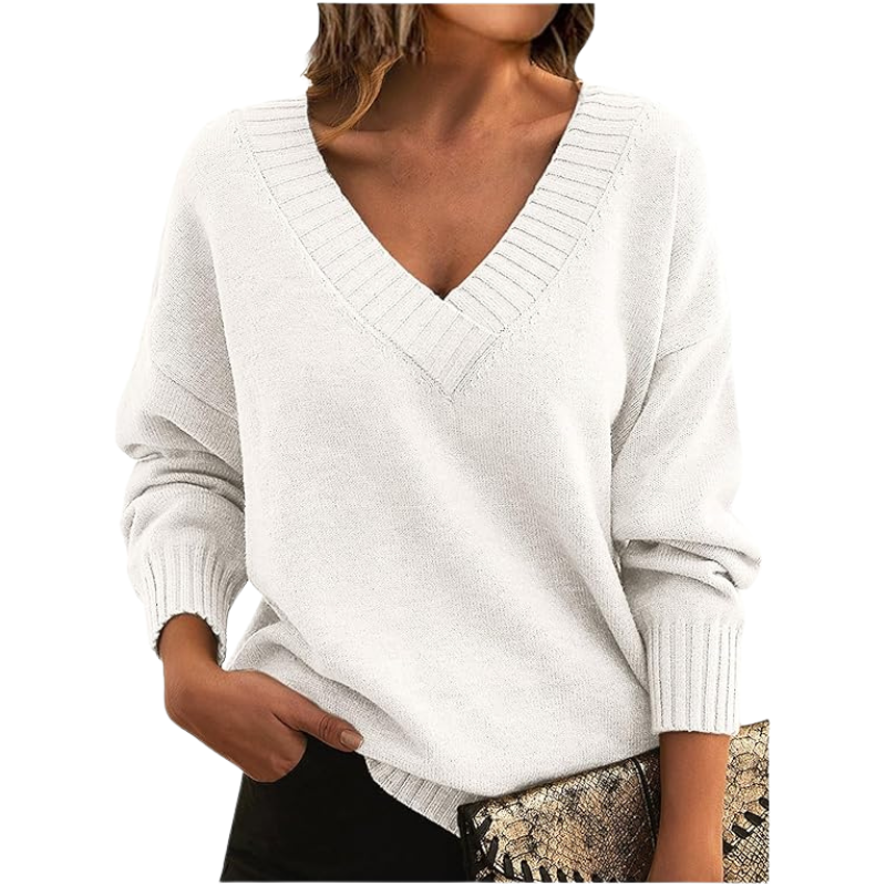 Women's Sweater with V-Neck – Elegant Knit Sweater for Office, Leisure & Winter