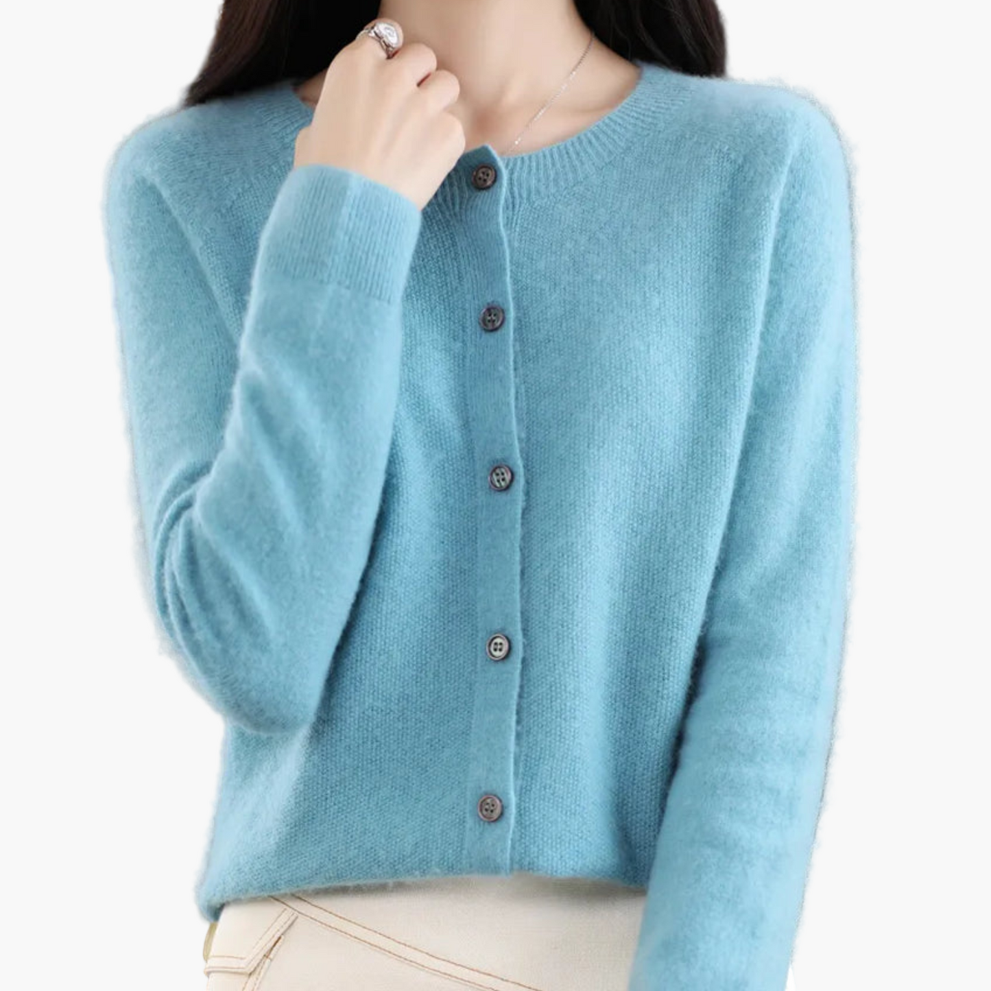 Damen Strickjacke mit Rundhalsausschnitt – Klassischer Cardigan für Alltag, Büro und Freizeit