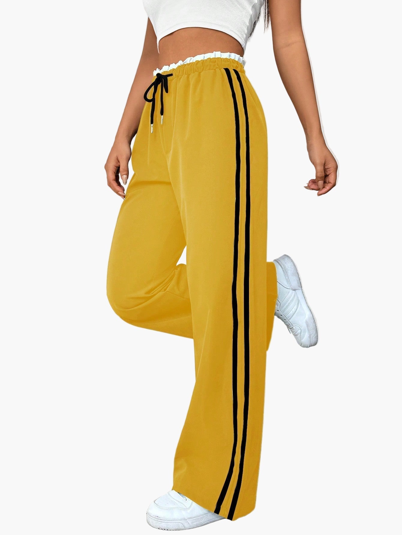 Damen Sportliche Wide-Leg Hose mit Doppelstreifen, Streetwear-Look, Freizeit