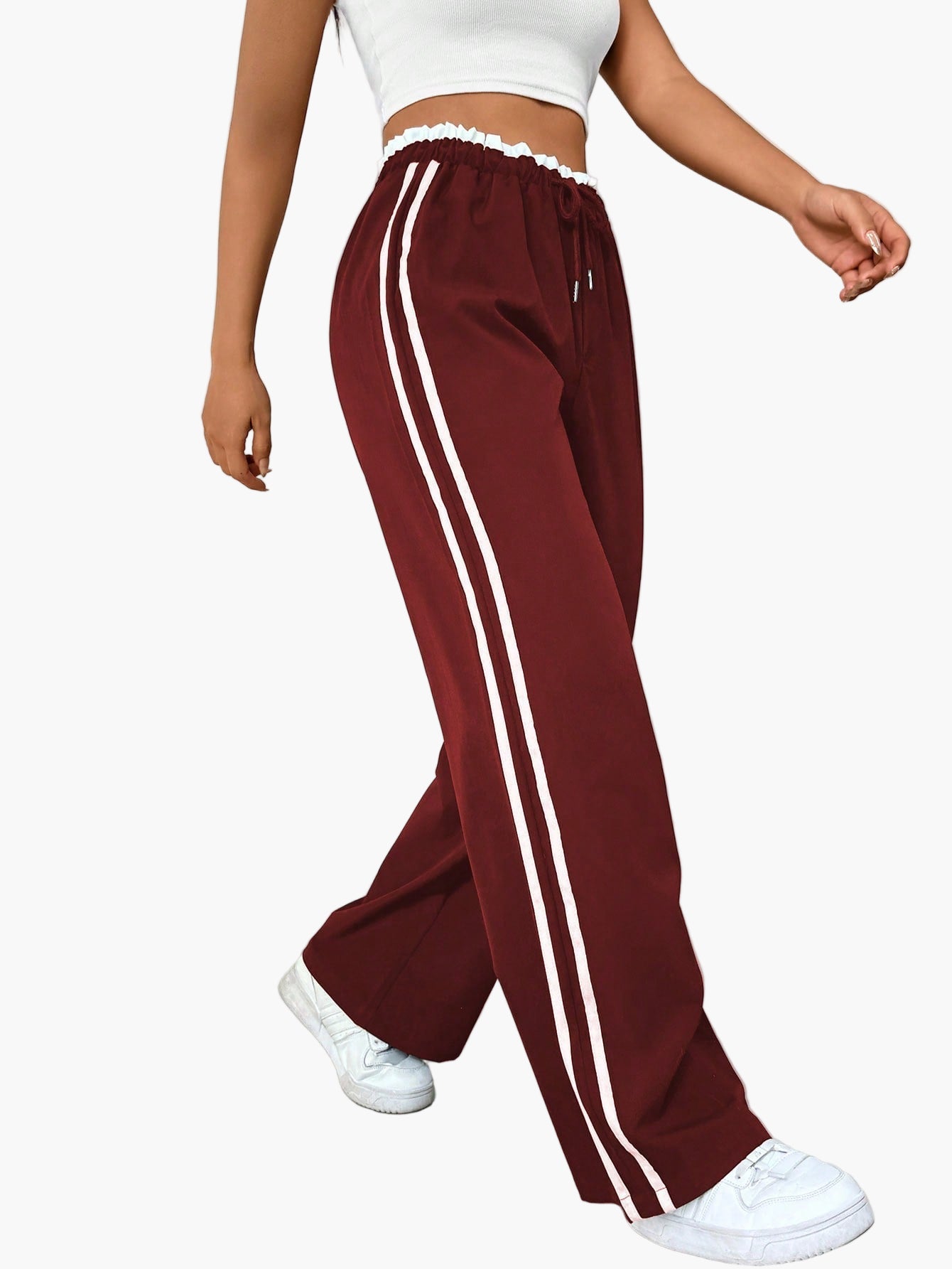 Damen Sportliche Wide-Leg Hose mit Doppelstreifen, Streetwear-Look, Freizeit