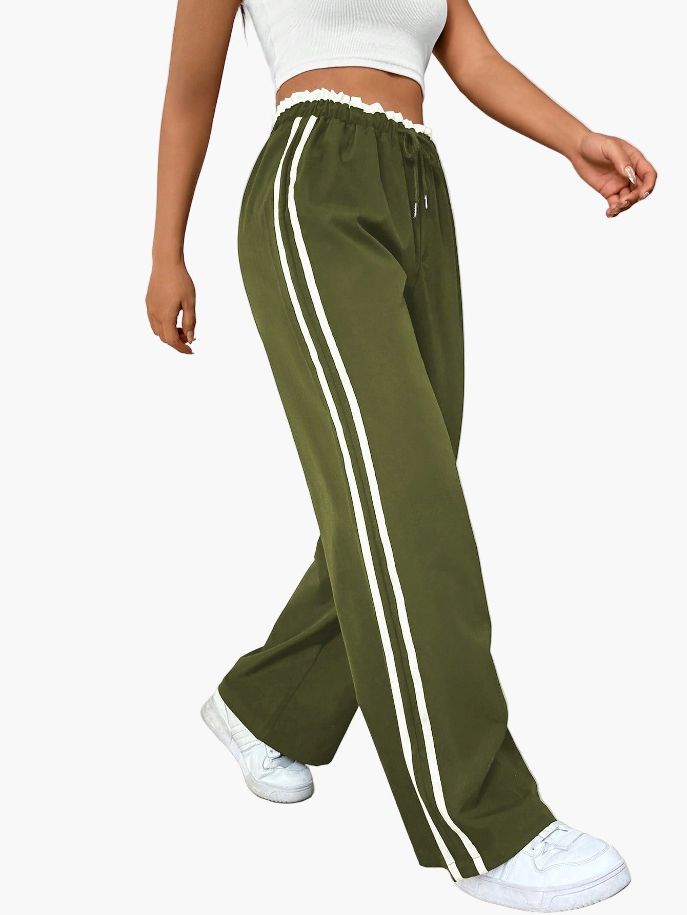 Damen Sportliche Wide-Leg Hose mit Doppelstreifen, Streetwear-Look, Freizeit