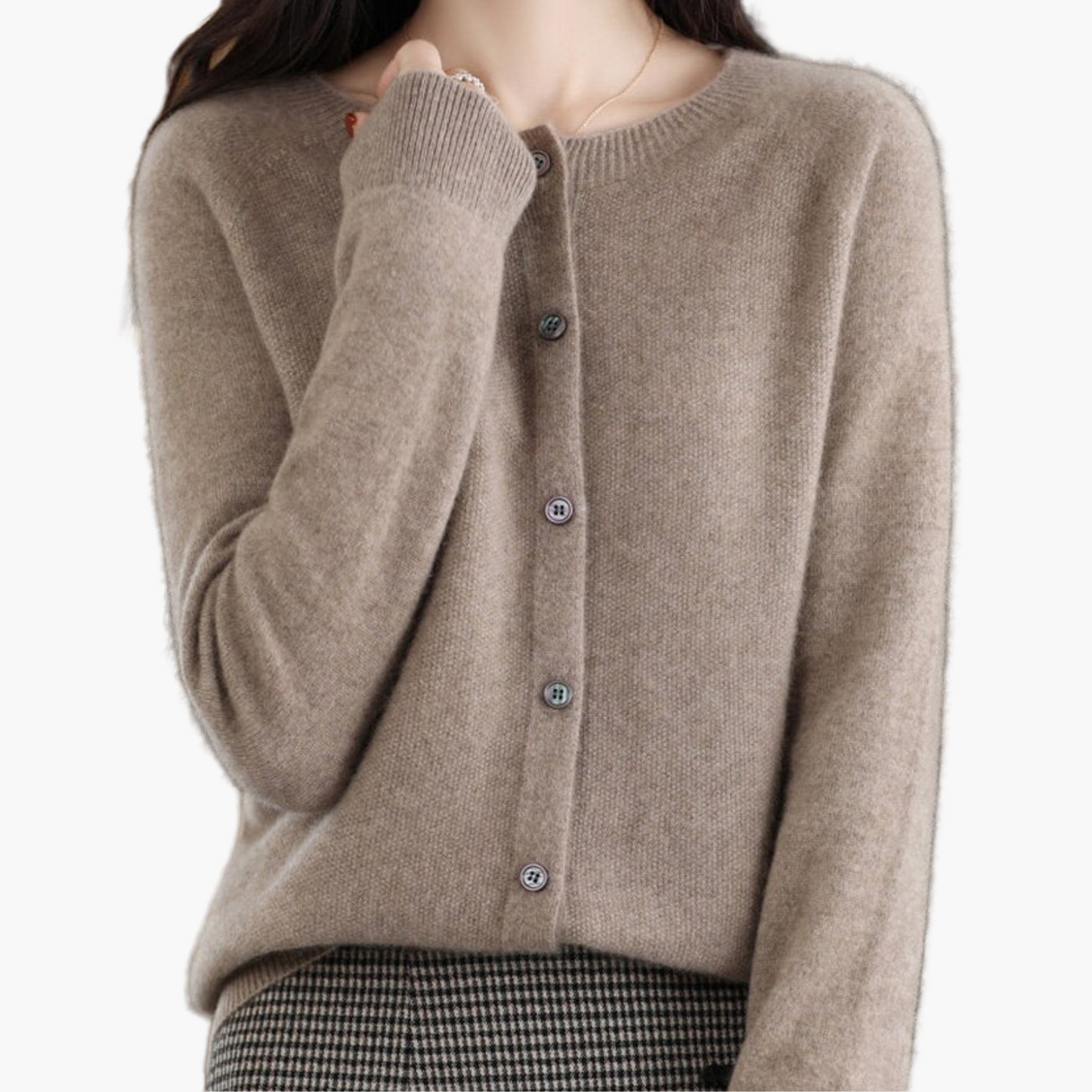 Damen Strickjacke mit Rundhalsausschnitt – Klassischer Cardigan für Alltag, Büro und Freizeit