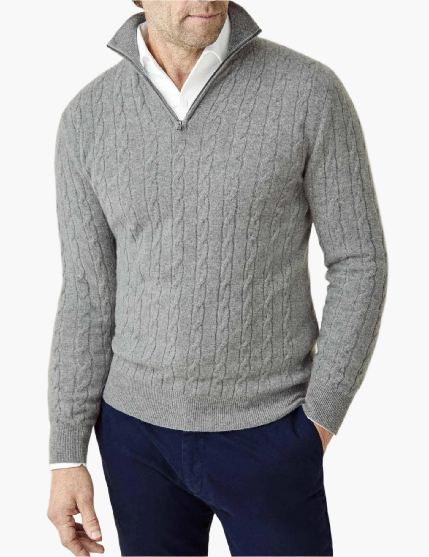 Herren Zopfmuster Pullover mit Reißverschluss – Eleganter Business & Freizeit Strick