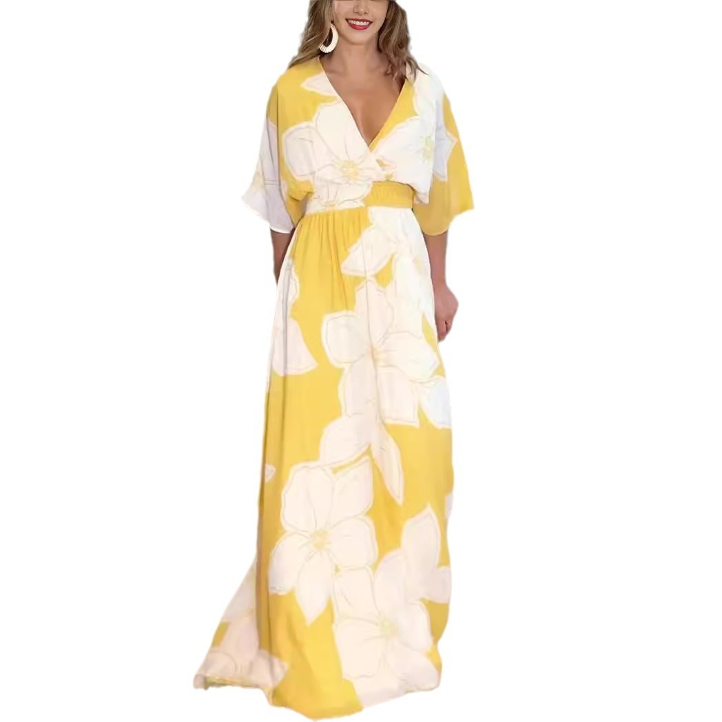 Damen Maxikleid mit Blumenmuster – Elegantes Sommerkleid für Gartenpartys & Urlaub