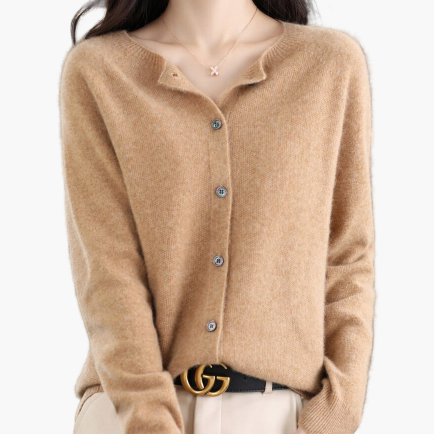 Damen Strickjacke mit Rundhalsausschnitt – Klassischer Cardigan für Alltag, Büro und Freizeit