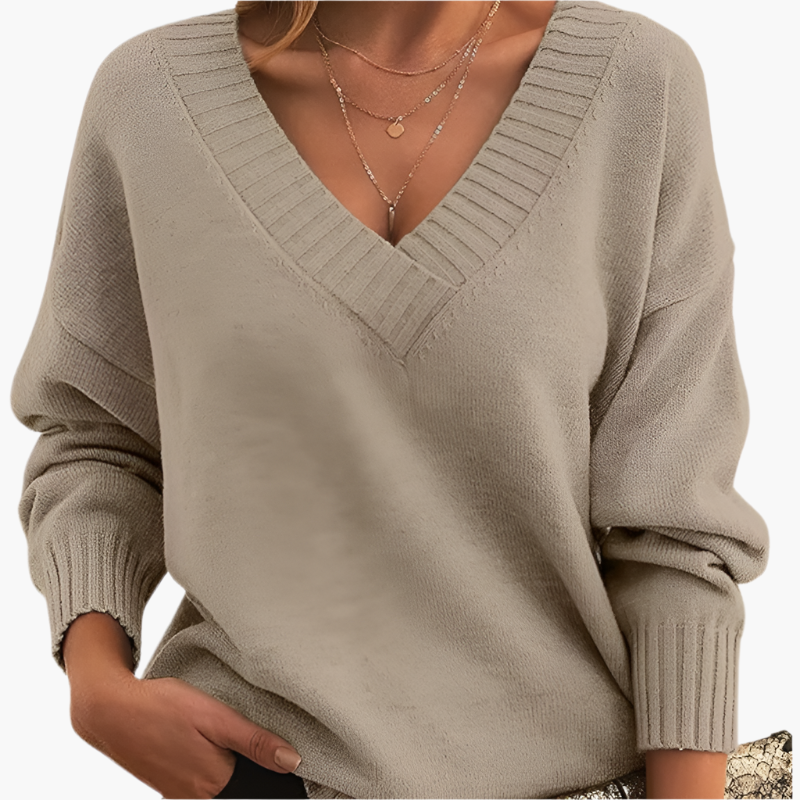 Women's Sweater with V-Neck – Elegant Knit Sweater for Office, Leisure & Winter