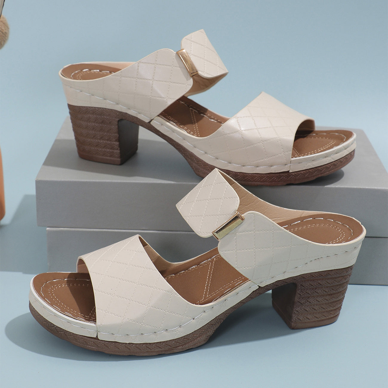 Sarah – Modische High Heel Pantoletten mit runder Zehenform für den Sommer