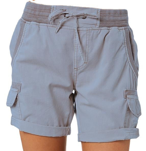 Damen Cargo Shorts Freizeit Sommer mit Kordelzug, Elastischem Bund und Taschen – Bequeme Outdoor & Casual Bermudashorts