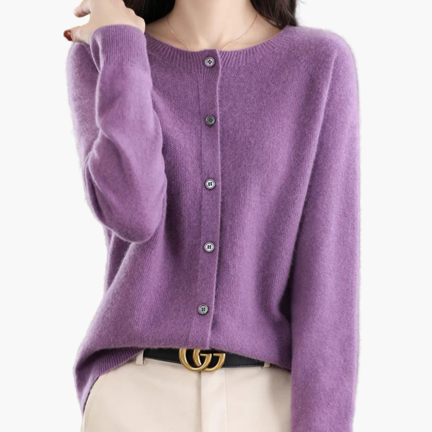 Damen Strickjacke mit Rundhalsausschnitt – Klassischer Cardigan für Alltag, Büro und Freizeit