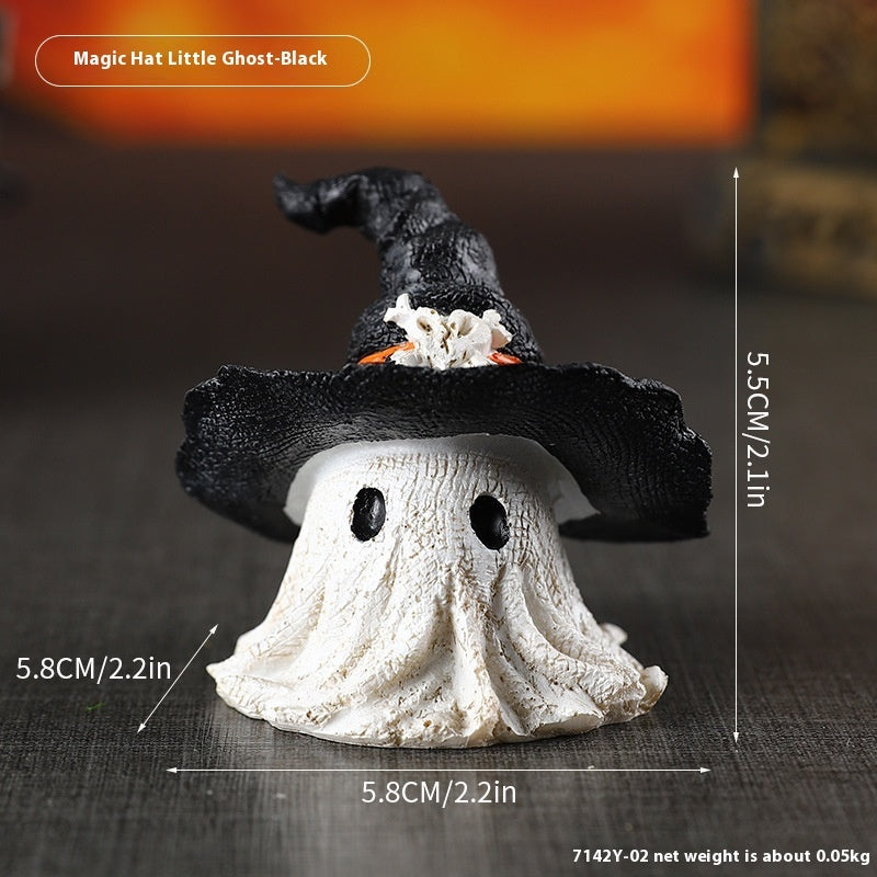 Halloween decoration figure ghost with witch hat – resin figure for party & spooky atmosphere