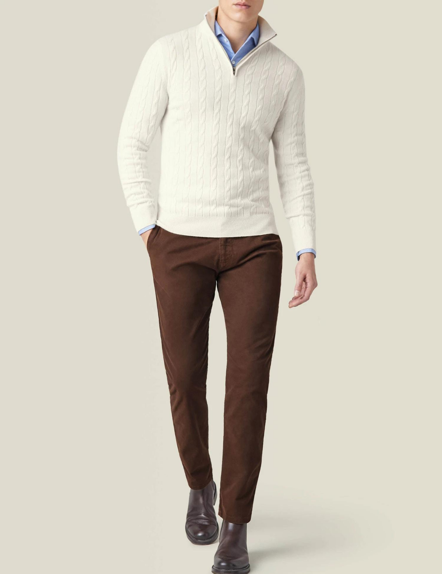 Herren Zopfmuster Pullover mit Reißverschluss – Eleganter Business & Freizeit Strick