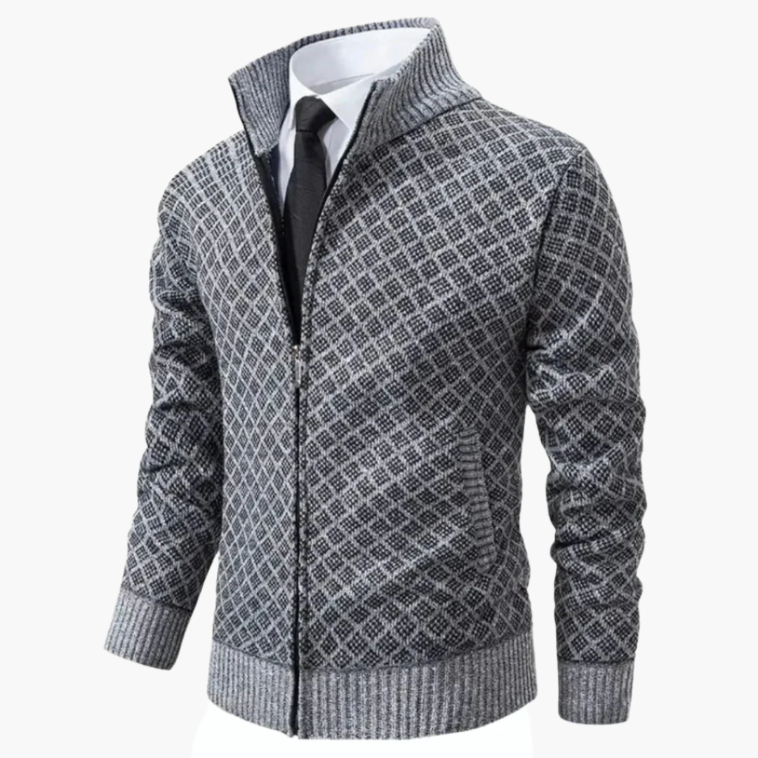 Men's cardigan with zipper – Elegant business & casual jacket in modern pattern style
