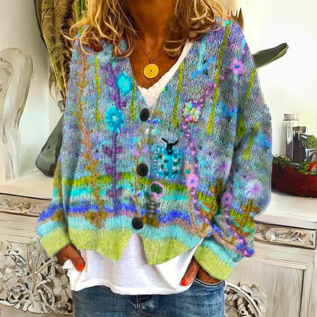 Women's knitted cardigan in artistic boho style – fashionable cardigan for everyday and leisure use