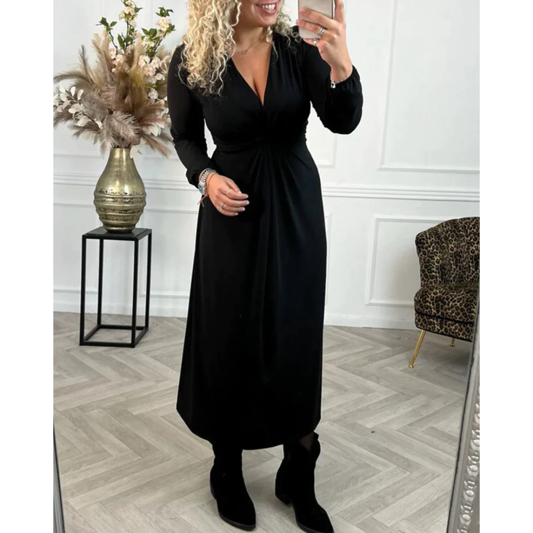 Francesca – Langärmeliges Einfarbiges Damenkleid