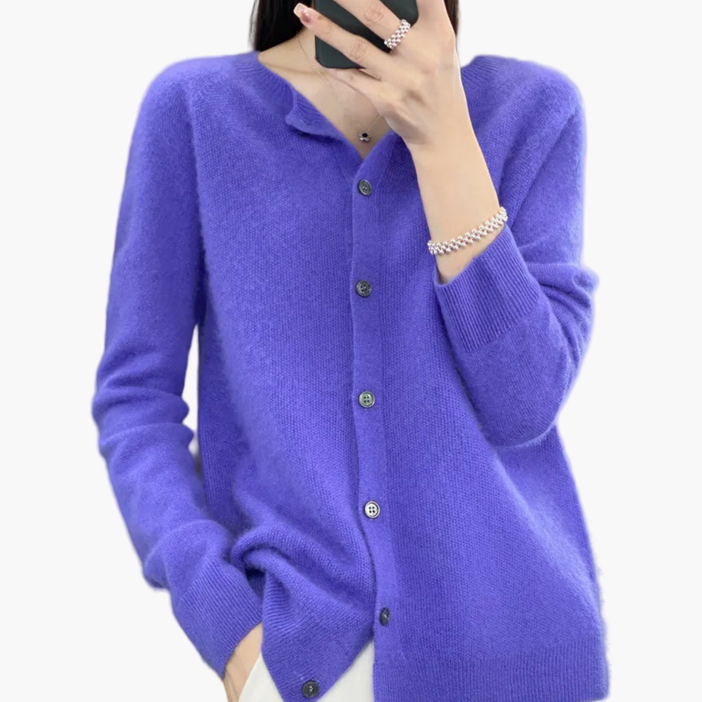 Damen Strickjacke mit Rundhalsausschnitt – Klassischer Cardigan für Alltag, Büro und Freizeit