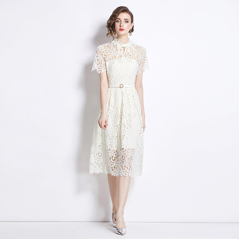 Damen Elegantes Spitzenkleid Midi Festlich Fit & Flare Cocktail Hochzeit
