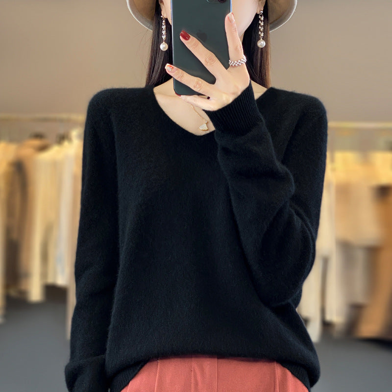 Clara – Lockere Damen-Wollpullover mit V-Ausschnitt für Herbst und Winter