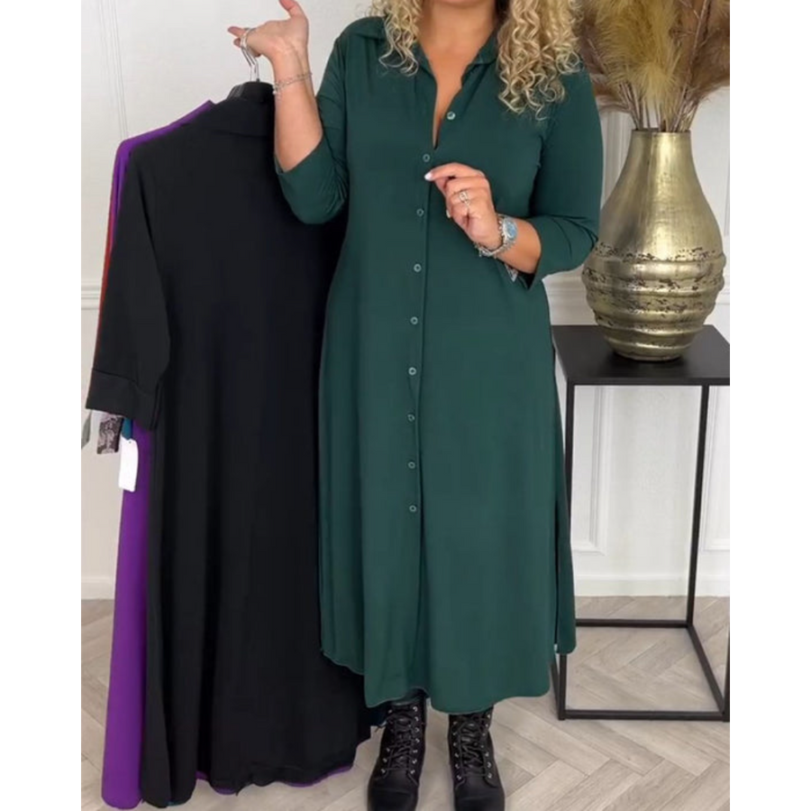 Deborah – Einfarbiges Hemdkleid mit Knöpfen