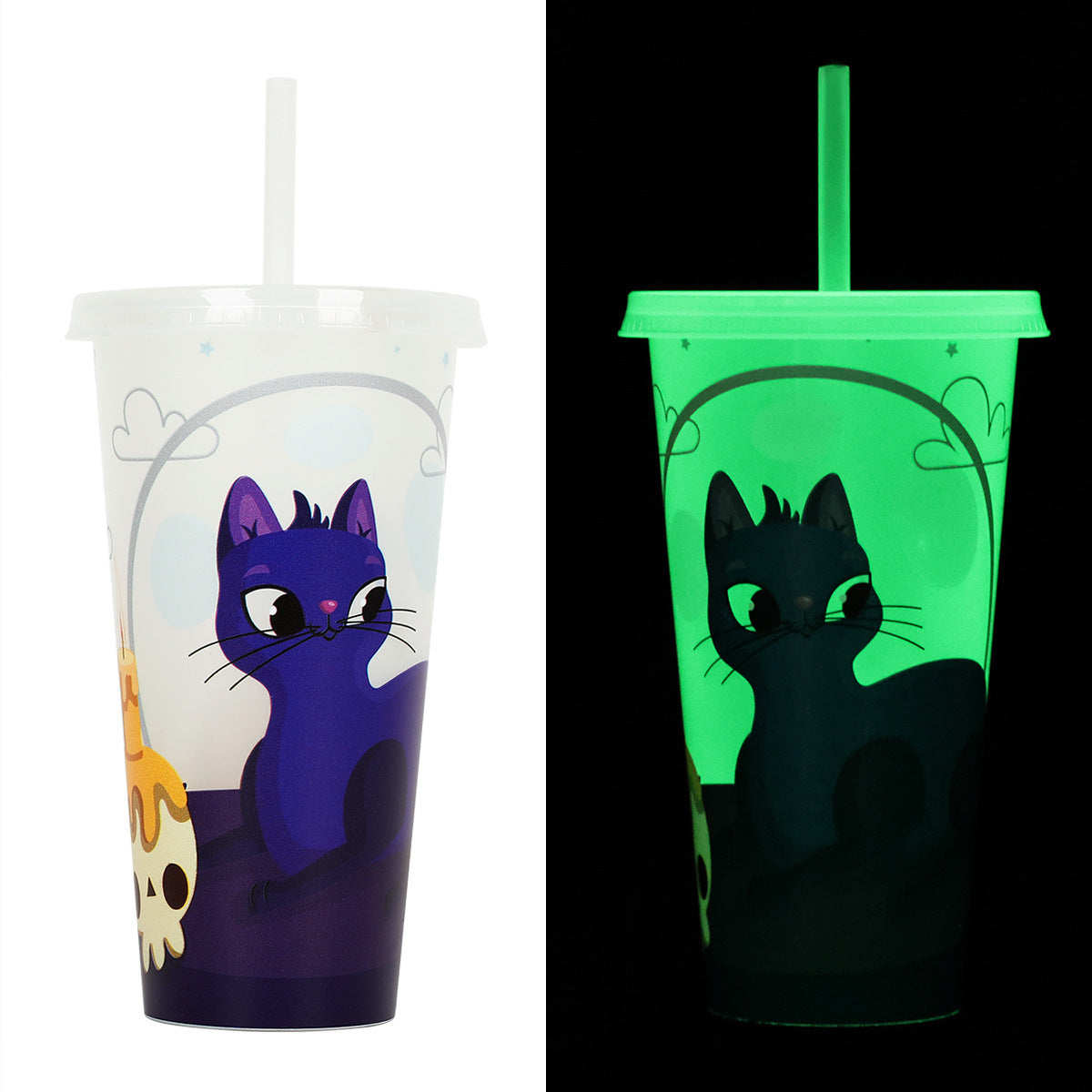 Halloween party cup with straw – glowing drinking cup for Halloween drinks & decoration
