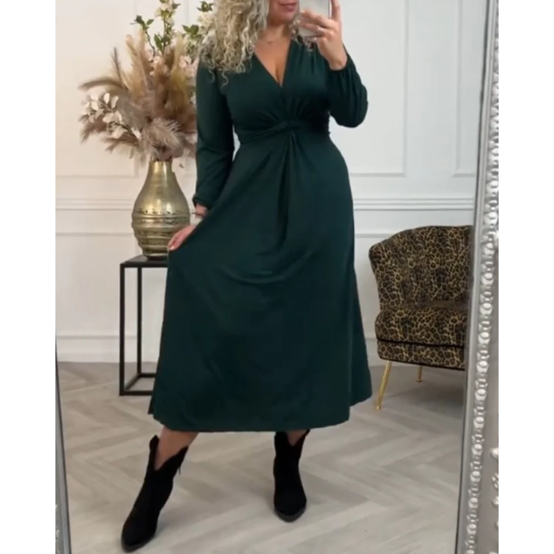 Francesca – Langärmeliges Einfarbiges Damenkleid