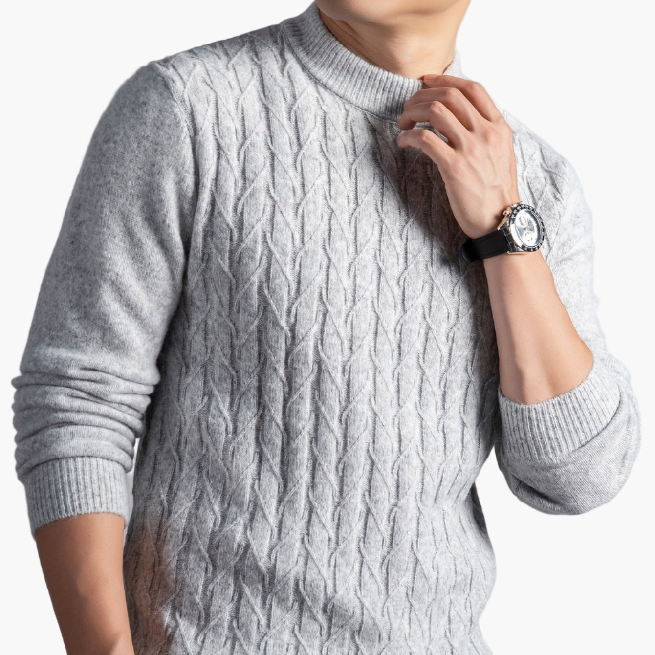 Men's Sweater with Cable Knit Pattern – Modern, Casual Knit Design for Everyday and Office