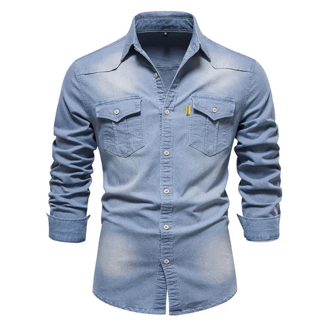Gareth – Long-sleeved men's shirt made of elastic denim