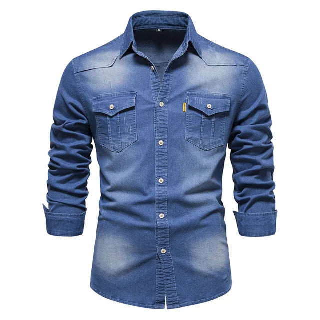 Gareth – Long-sleeved men's shirt made of elastic denim