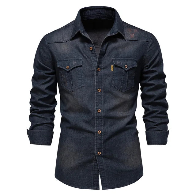 Gareth – Long-sleeved men's shirt made of elastic denim