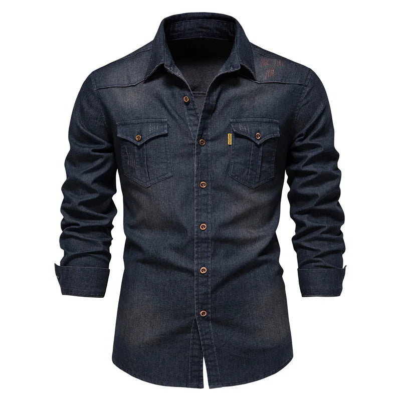 Gareth – Long-sleeved men's shirt made of elastic denim