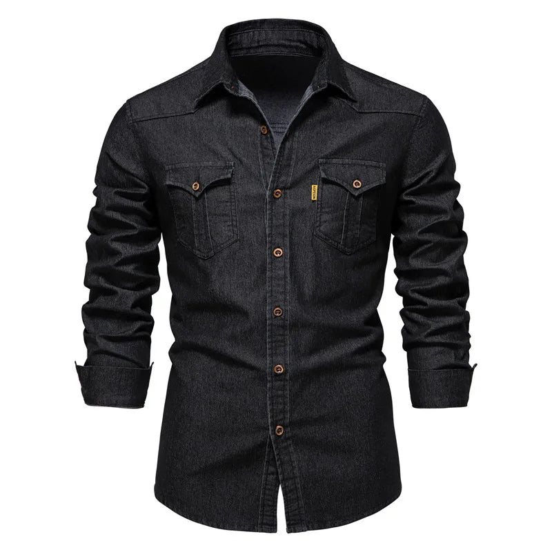 Gareth – Long-sleeved men's shirt made of elastic denim