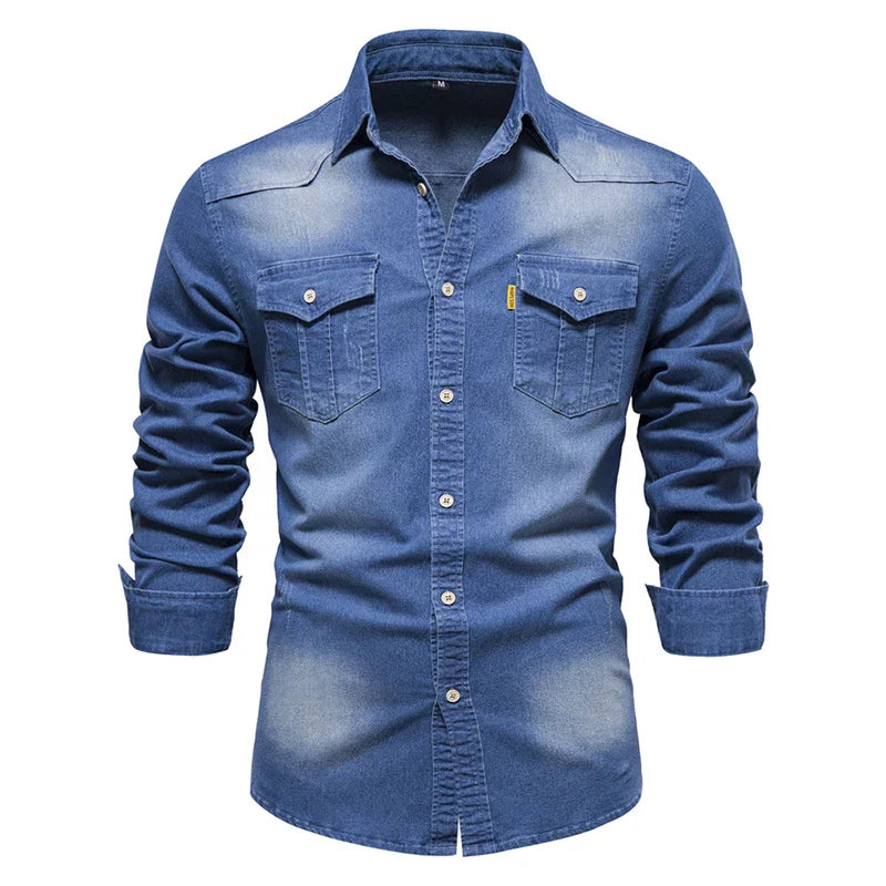 Gareth – Long-sleeved men's shirt made of elastic denim