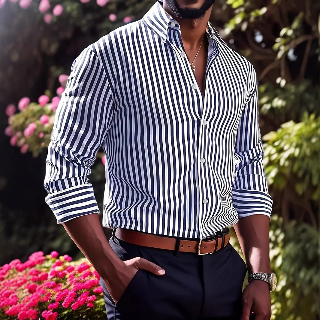 Herren Business-Freizeit Hemd mit vertikalen Streifen und Knopfleiste – Moderner Slim Fit Look