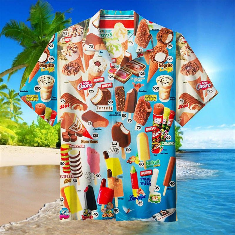 Herren Retro-Eiscreme-Hawaiihemd – Lustiges Sommerhemd mit Vintage Eis am Stiel Motiv, Perfekt für Urlaub & Strand