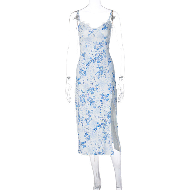 Melissa – Langes Kleid mit Blumenmuster und sexy Schlitz für Damen
