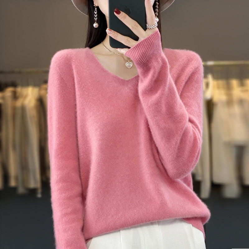 Clara – Lockere Damen-Wollpullover mit V-Ausschnitt für Herbst und Winter