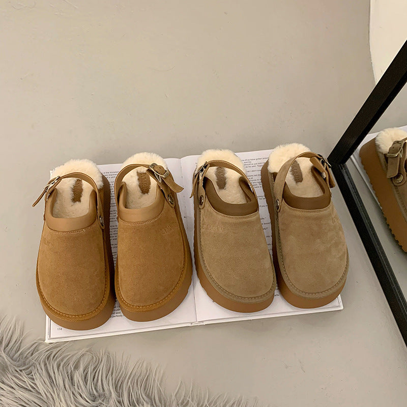 Lynda – Furry Halbschuhe mit dicker Sohle und Rückenriemen
