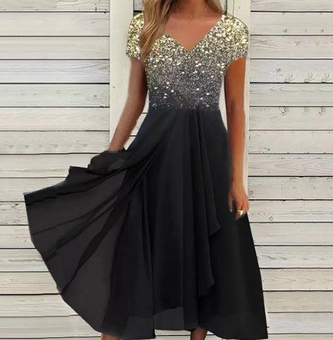 Damen Elegantes Chiffon Midikleid mit Blumenmuster und A-Linie für besondere Anlässe