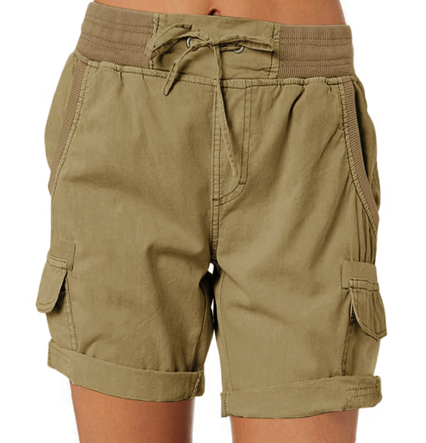 Damen Cargo Shorts Freizeit Sommer mit Kordelzug, Elastischem Bund und Taschen – Bequeme Outdoor & Casual Bermudashorts