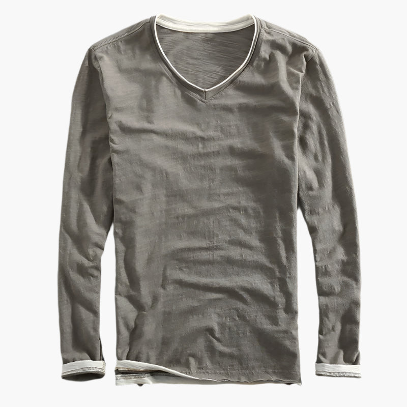 Men's long-sleeve shirt vintage fit V-neck smart-casual style