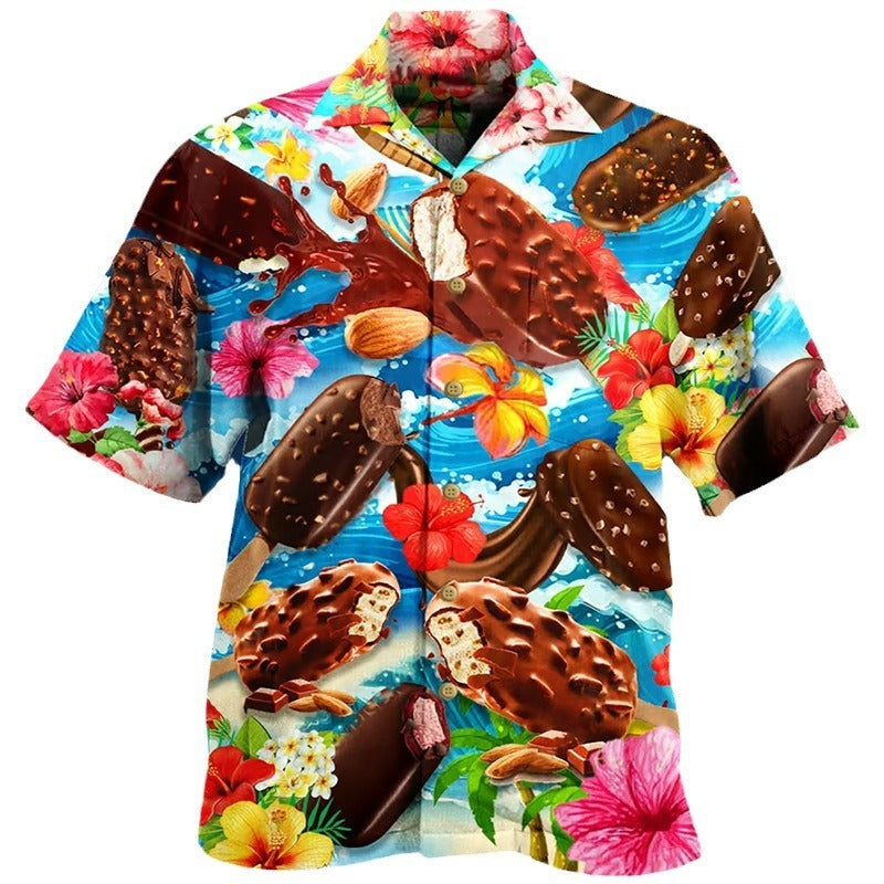 Herren Retro-Eiscreme-Hawaiihemd – Lustiges Sommerhemd mit Vintage Eis am Stiel Motiv, Perfekt für Urlaub & Strand