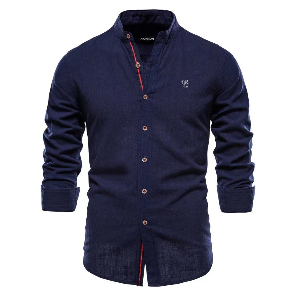 Allen – Casual men's Henley shirt made of cotton and in solid color with long sleeves