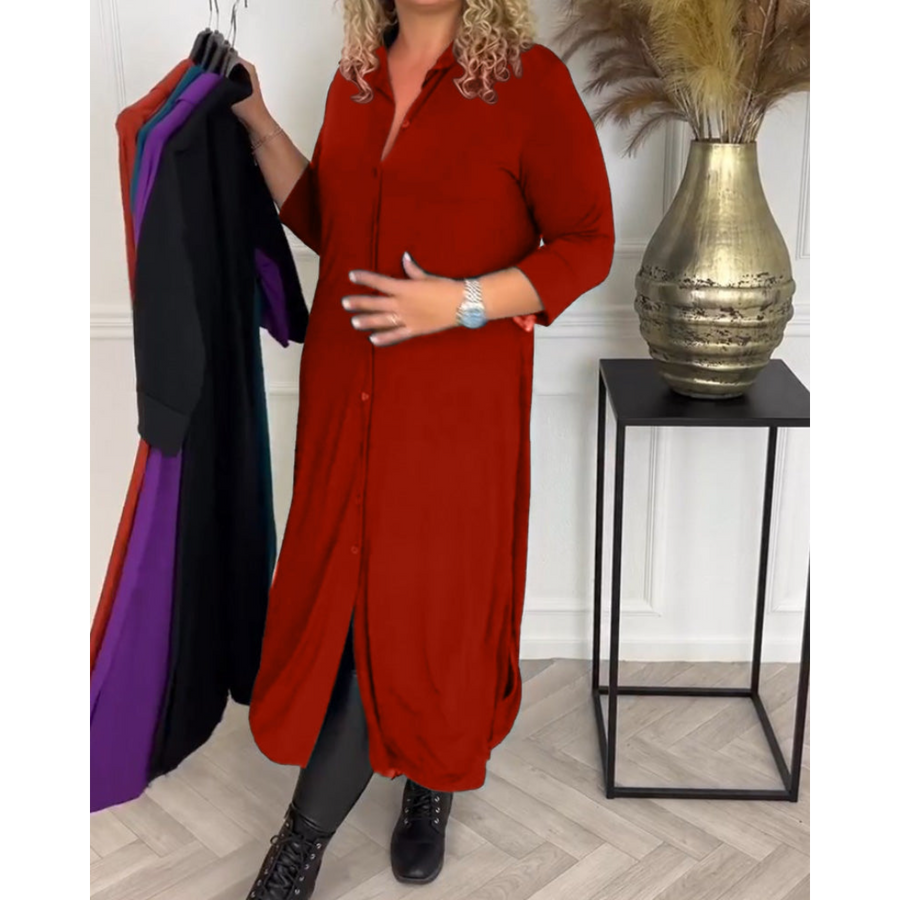Deborah – Einfarbiges Hemdkleid mit Knöpfen